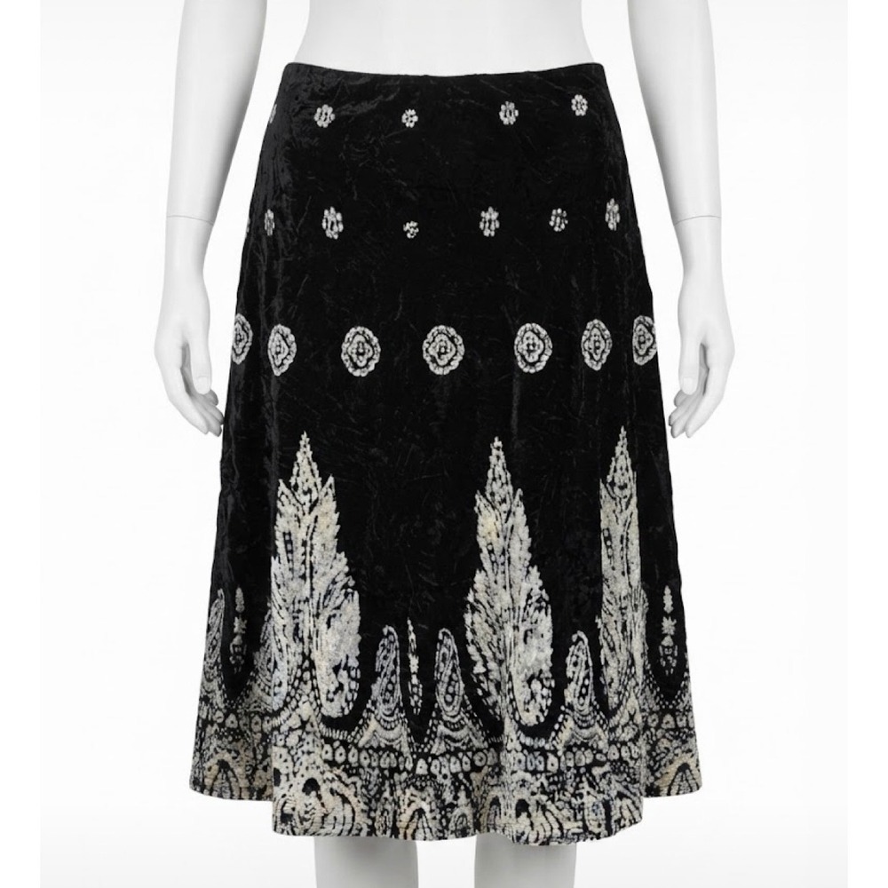 Spogee Worldover Black Crushed Velvet Paisley Skirt S Whimsigoth Boho Vtg 90s